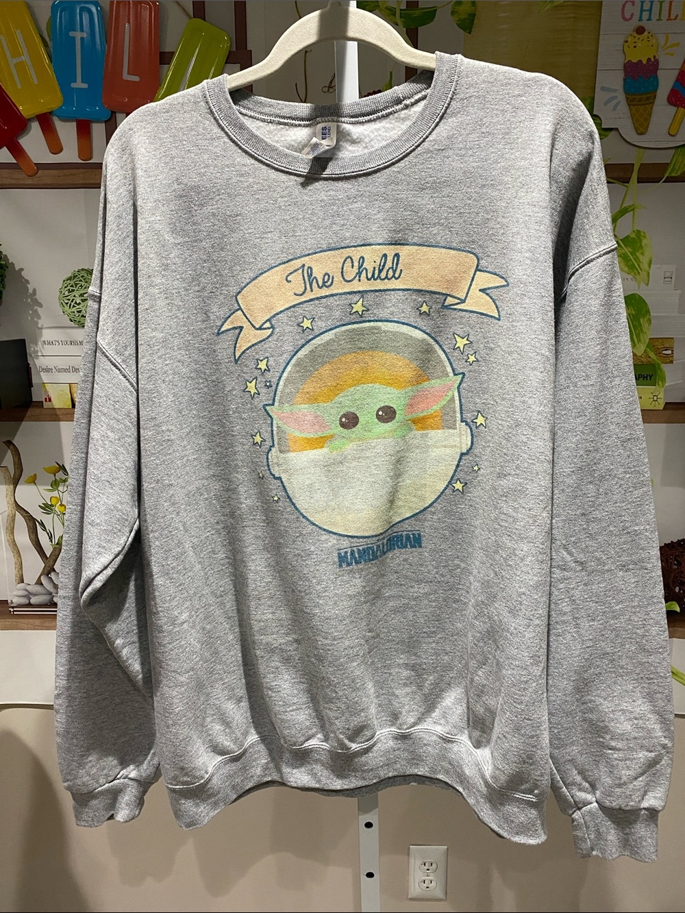 Jerzees Gray "The Child" Baby Yoda Sweatshirt XL. Ptp is 25.